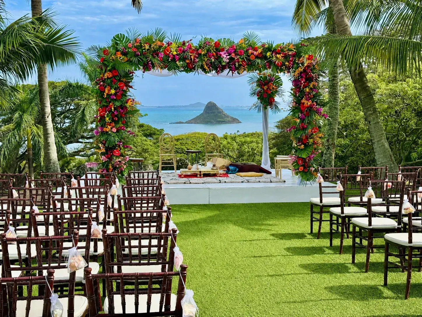 Mandap Wedding Arch - Kualoa Ranch overlooking Mokoli'i