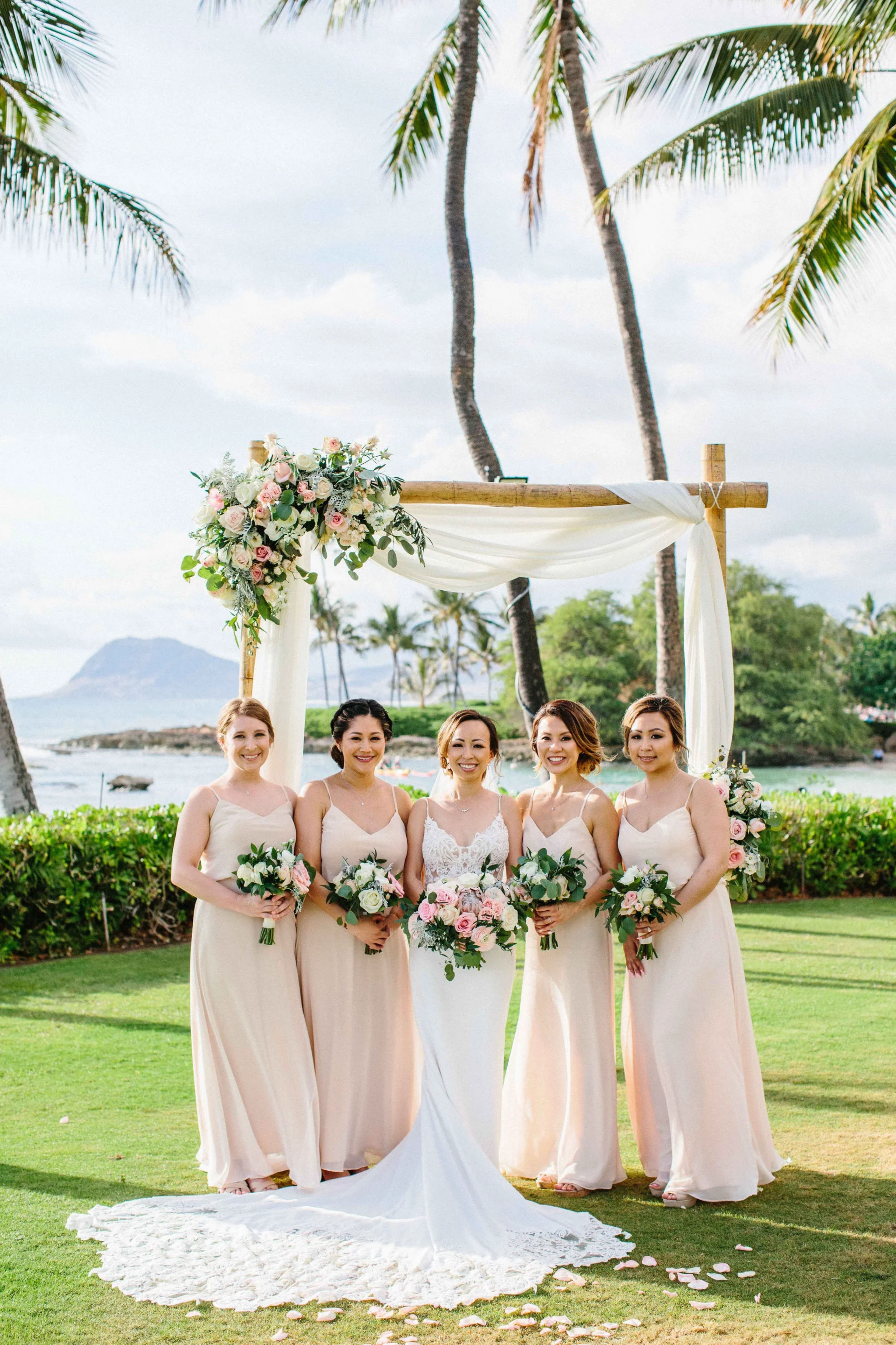 Luxury wedding florals at Lanikūhonua Cultural Institute, Ko'olina — T & J by Creative Concepts by Jeff